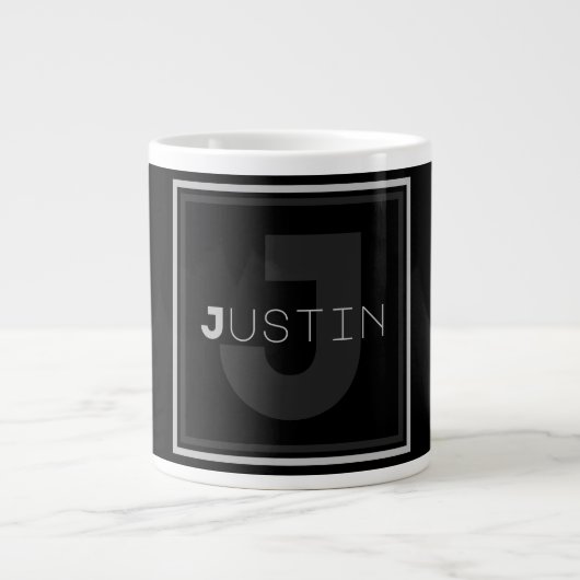 Uniek grijs monogram grote koffiekop (Voorkant)
