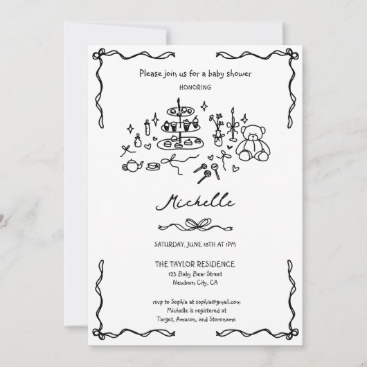 Uniek grillig handgetekende doedel Baby shower Kaart (Voorkant)