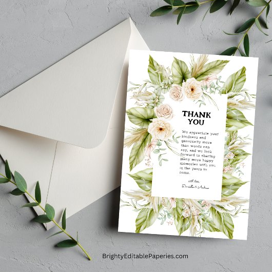 Uniek groen Helder Pampas Gras Tropisch Bedankkaart