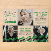 Uniek Groen & Zwart Afstuderen 3 Foto Frosted Acryl Uitnodigingen (Voorkant)