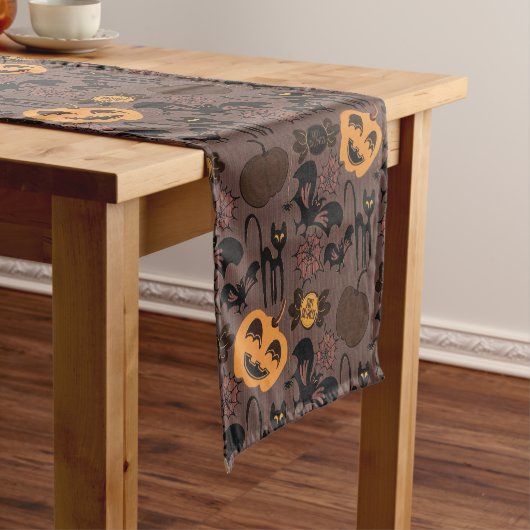 Uniek Halloween Spooky Pattern beroemd gemaakt doo Korte Tafelloper (Voorbeeld)