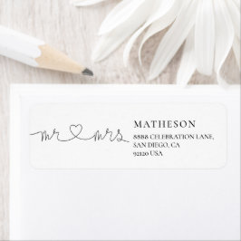 Uniek hartscript Mr. and Mrs. Return-adres Etiket