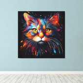 Uniek hedendaags kattenportret canvas afdruk (Insitu (Houten vloer))