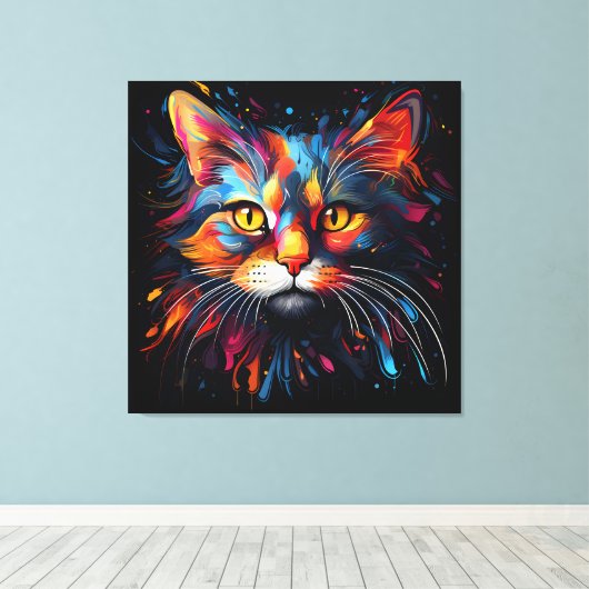 Uniek hedendaags kattenportret canvas afdruk (Insitu (Houten vloer))