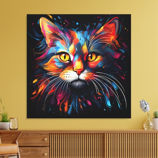 Uniek hedendaags kattenportret canvas afdruk (Insitu (Woonkamer))