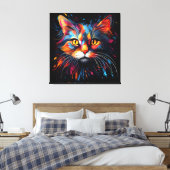 Uniek hedendaags kattenportret canvas afdruk (Insitu (Slaapkamer))
