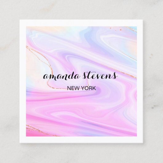 Uniek Holografisch Rainbow Waterverf Neon Script Vierkante Visitekaartje (Voorkant)