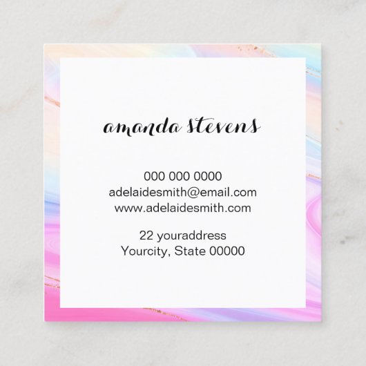 Uniek Holografisch Rainbow Waterverf Neon Script Vierkante Visitekaartje (Achterkant)