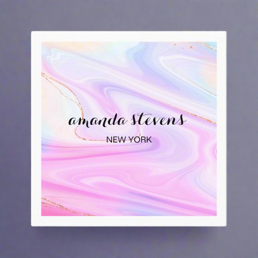 Uniek Holografisch Rainbow Waterverf Neon Script Vierkante Visitekaartje