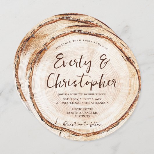 Uniek Hout met website Rustic Wedding Sjabloon Kaart (Voorkant / Achterkant)