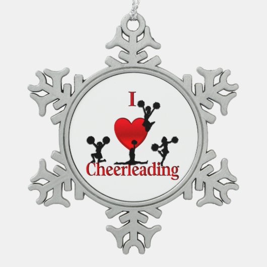Uniek I Heart Cheerleading-ontwerp Tin Sneeuwvlok Ornament (Voorkant)