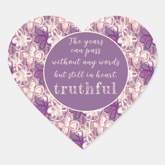 Uniek in glam/paarse bloemen hart sticker (Voorkant)