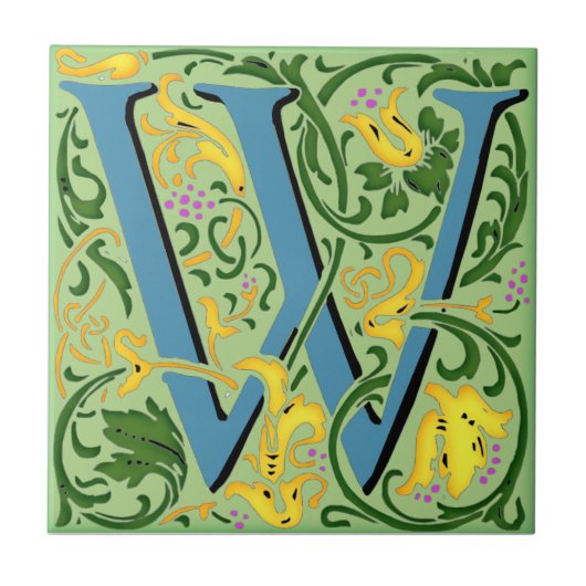 Uniek Initiaal Monogram "W" Letter Keramische Tege Tegeltje (Voorkant)