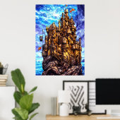 Uniek kasteel in het zee | AI Art Poster (Thuiskantoor)
