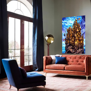 Uniek kasteel in het zee   AI Art Poster