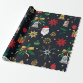 Uniek kerstdoddles blauw design cadeaupapier (Uitgerold)