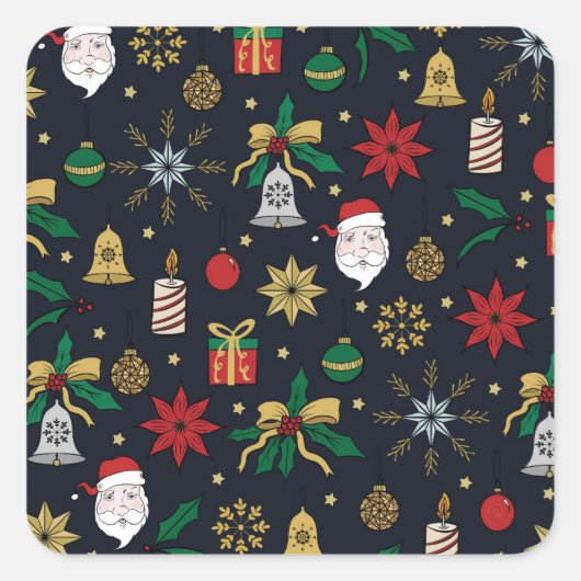 Uniek kerstdoddles blauw design vierkante sticker (Voorkant)