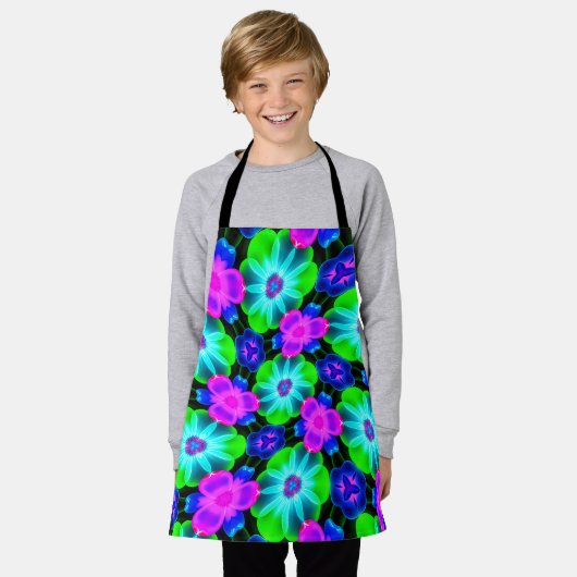 Uniek kleurrijk bloemenpatroon schort (Gedragen)