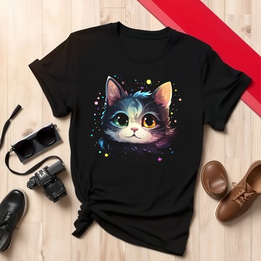 Uniek kleurrijk kattenontwerp t-shirt
