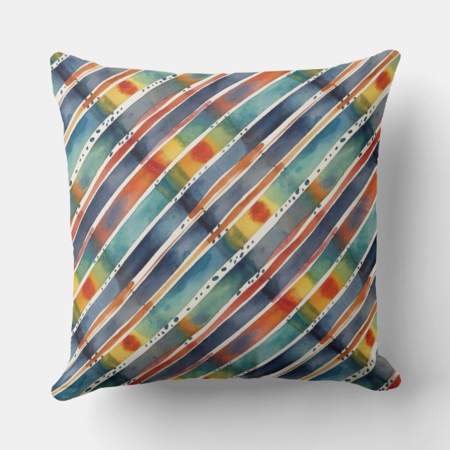 Uniek kleurrijk regenboog strepen Waterverf patroo Buitenkussen (Achterkant)