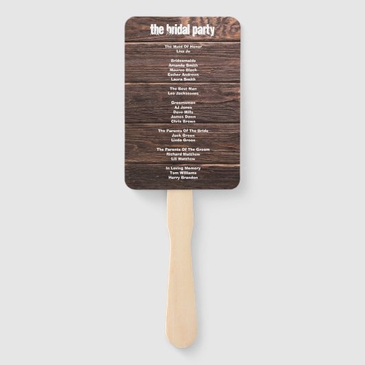 Uniek land rustieke bruiloft programma Hand Fan Handwaaier (Achterkant)