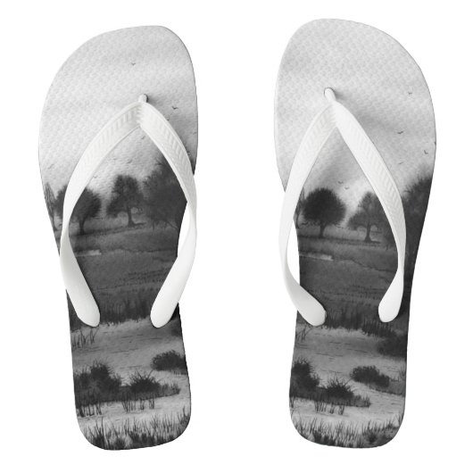 Uniek landschap zwart-wit abstract teenslippers (Voetbed)