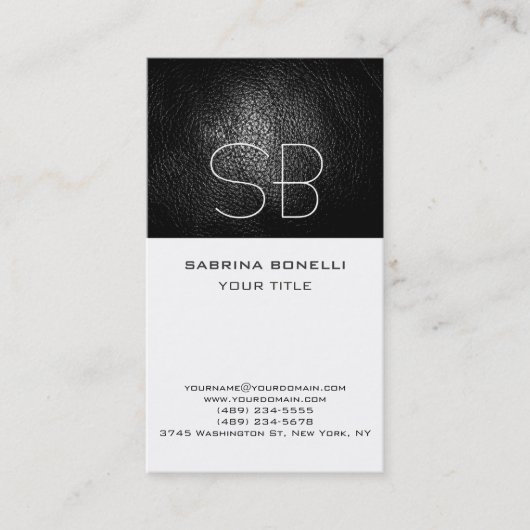 Uniek lederen-effect Monogram wit Visitekaartje (Voorkant)