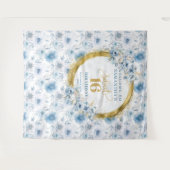 Uniek lichtblauw zoet-zestien goud glitterschild wandkleed (Voorkant (horizontaal))