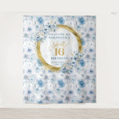 Uniek lichtblauw zoet-zestien goud glitterschild wandkleed (Voorkant)