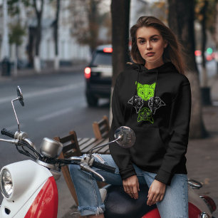 Uniek Limoen wit Kat hoofd op zwart Hoodie