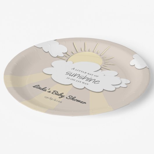 Uniek Little Sunshine Neutral Baby shower Papieren Bordje (Gekanteld)