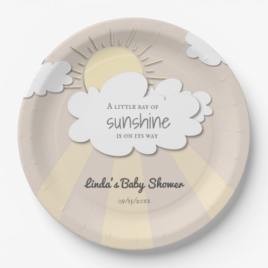 Uniek Little Sunshine Neutral Baby shower Papieren Bordje (Voorkant)