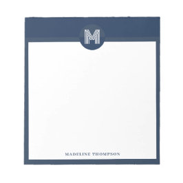 Uniek marineblauw geometrisch modern monogram notitieblok