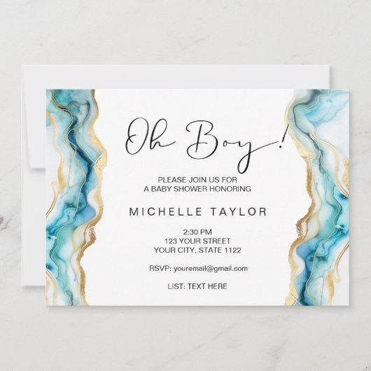 Uniek Modern Blue Oh Boy baby shower Kaart (Voorkant)