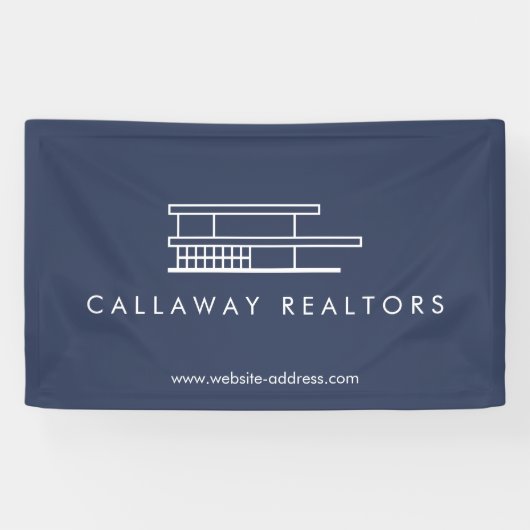 Uniek Modern Home Logo op Navy Real Estate Spandoek (Horizontaal)