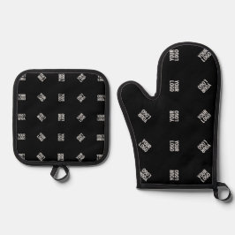 Uniek modern logo-patroon sjabloon | Zwart Ovenwant & Pannenlap Set