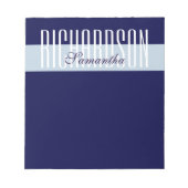Uniek modern marineblauw geometrisch schrift notitieblok (Voorkant)