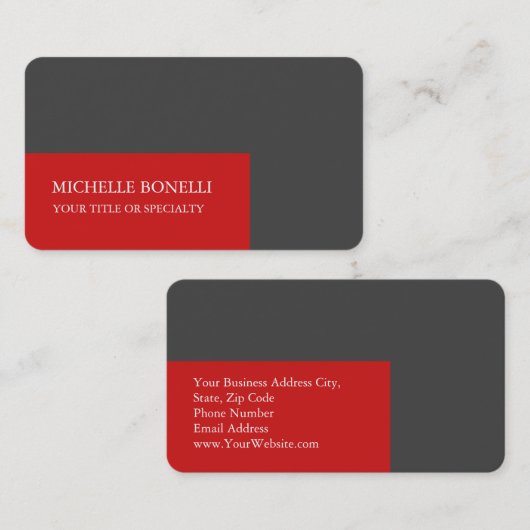 Uniek modern, minimaal grijs rood visitekaartje (Voorkant / Achterkant)
