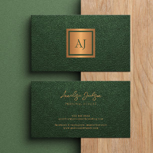 Uniek modern monogram professioneel goud groen visitekaartje