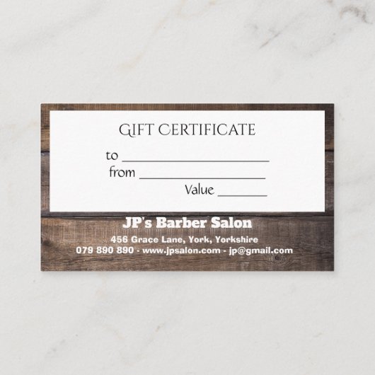 Uniek modern Rustig houten cadeaubon Klantenkaartje (Achterkant)