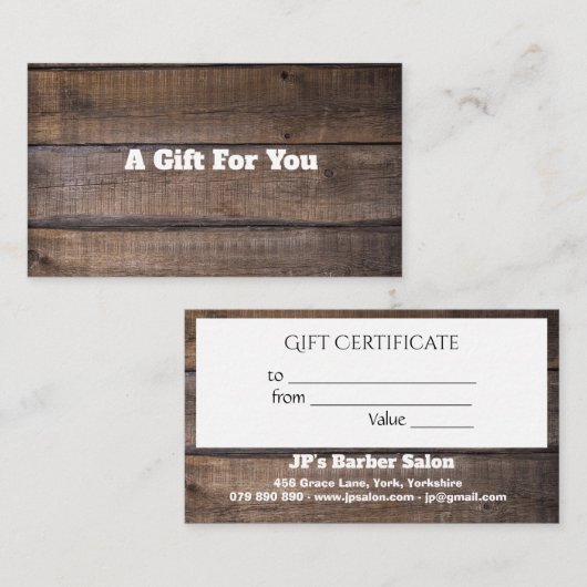 Uniek modern Rustig houten cadeaubon Klantenkaartje (Voorkant / Achterkant)