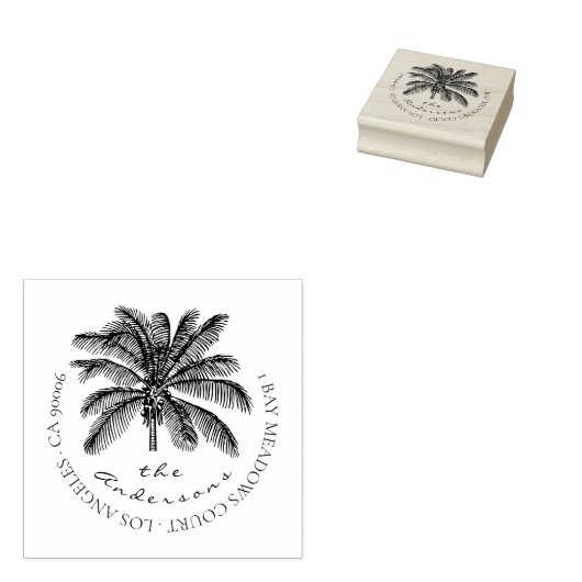 Uniek modern Tropisch palmretouradres Rubberstempel (Gestempeld)