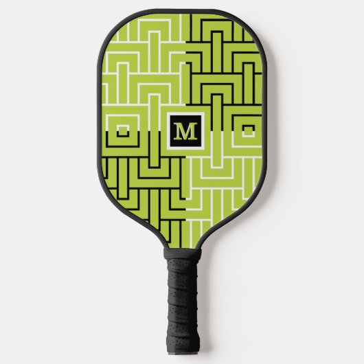 Uniek modern zwart groen patroonmonogram pickleball paddle (Voorkant)