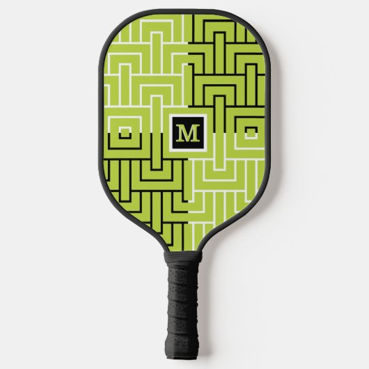 Uniek modern zwart groen patroonmonogram pickleball paddle (Achterkant)