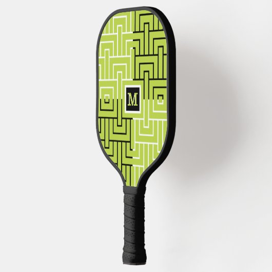 Uniek modern zwart groen patroonmonogram pickleball paddle (Links)
