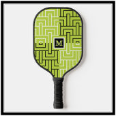 Uniek modern zwart groen patroonmonogram pickleball paddle