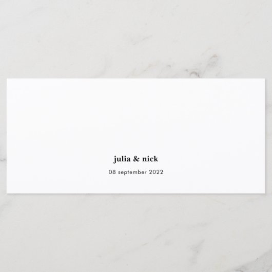 Uniek Modern Zwart Wit Horizontaal Bruiloft Menu (Achterkant)