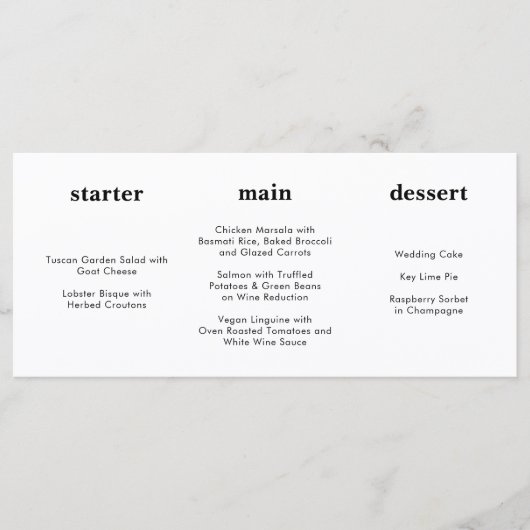 Uniek Modern Zwart Wit Horizontaal Bruiloft Menu (Voorkant)