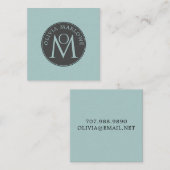 Uniek monogram blauw vierkante visitekaartje (Voorkant / Achterkant)