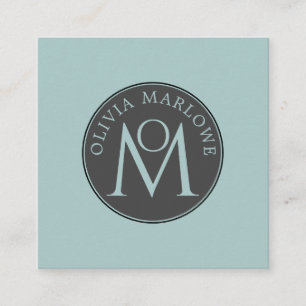 Uniek monogram blauw vierkante visitekaartje